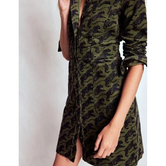 Boden Amanda Cord Short Dress Woodland Green, Leaping Tiger US 10R New With Tags - Picture 2 of 5